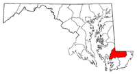 Mapa de Maryland con el Condado de Wicomico resaltado
