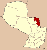 Localización del departamento de Departamento Amambay en el mapa de Paraguay.