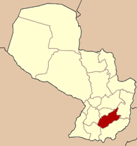 Localización del departamento de Departamento de Caazapá en el mapa de Paraguay.