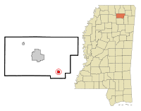 Union County Mississippi Incorporated and Unincorporated areas Blue Springs Highlighted.svg