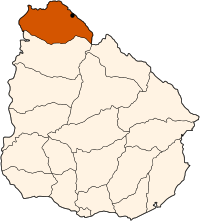 Localización del departamento de Artigas en el mapa de Uruguay.