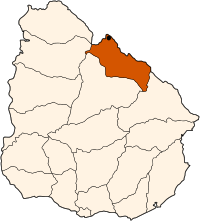 Localización del departamento de Rivera en el mapa de Uruguay.