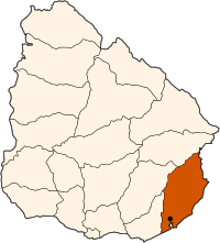 Localización del departamento de Rocha en el mapa de Uruguay.