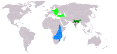 Distribución de la especie en verde oscuro