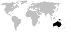 Distribución de Myobatrachidae (en negro)