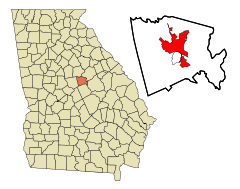 Baldwin County Georgia Incorporated and Unincorporated areas Milledgeville Highlighted.svg