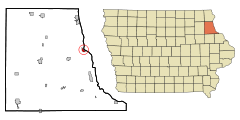 Clayton County Iowa Incorporated and Unincorporated areas Clayton Highlighted.svg