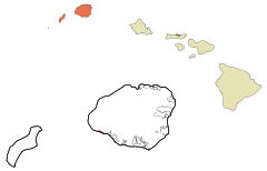 Kauai County Hawaii Incorporated and Unincorporated areas Kekaha Highlighted.svg