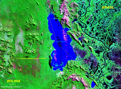 Laguna Mandioré Bolivia Brasil Límite Fronterizo mapa satelital.png