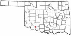 Ubicación en los condados de Comanche y Tillman en OklahomaUbicación de Oklahoma en EE. UU.