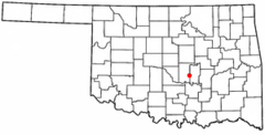 Ubicación en los condados de Pottawatomie y Seminole en OklahomaUbicación de Oklahoma en EE. UU.