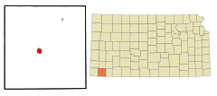 Ubicación en el condado de Stevens en KansasUbicación de Kansas en EE. UU.