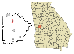 Talbot County Georgia Incorporated and Unincorporated areas Woodland Highlighted.svg