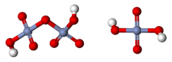 Modelo de bolas y varillas del ácido dicrómico (izquierda) y del ácido crómico (derecha).