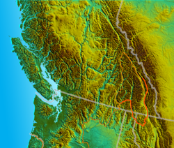 Localización del río Kotenay sobre un mapa con relieve