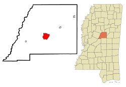 Attala County Mississippi Incorporated and Unincorporated areas Kosciusko Highlighted.svg
