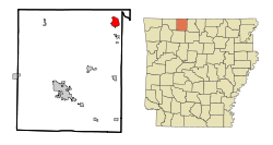 Localización en el condado de Boone y en el estado de Arkansas