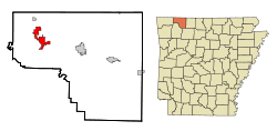 Localización en el condado de Carroll y en el estado de Arkansas