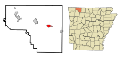 Localización en el condado de Carroll y en el estado de Arkansas