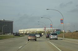 Charles Lindberg Boulevard towards the Nassau Veterans Memorial Coliseum, Uniondale, New York - 20070427.jpg
