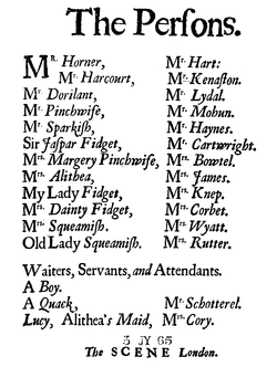 Elenco de The Country Wife de 1675.