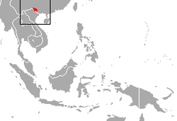 Distribución del gibón de cresta negra oriental(se excluye el rango de Nomascus nasutus hainanus)