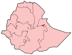 Mapa de Etiopía. Dire Dawa en rojo.