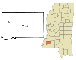 Franklin County Mississippi Incorporated and Unincorporated areas Meadville Highlighted.svg