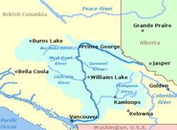 Localización del río West Road en la cuenca del río Fraser