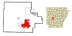 Localización en el condado de Garland y en el estado de Arkansas