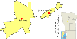Área urbana del Gran San Luis y las localidades incluidas en ella.