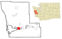 Localización de Aberdeen en el Condado de Grays Harbor y en el Estado de Washington