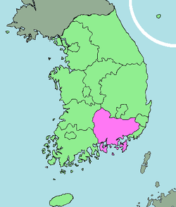 Localización de Gyeongsang del Sur en Corea del Sur