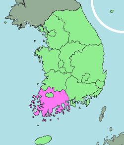 Localización de Jeolla del Sur en Corea del Sur