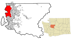 Localización de Seattle en el Condado de King y en el Estado de Washington