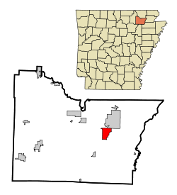 Localización en el condado de Lawrence y en el estado de Arkansas