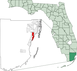 Localización en el estado de Florida y en el condado de Miami-Dade