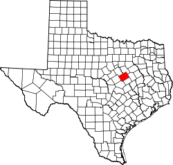 Mapa de Texas con el Condado de McLennan resaltado