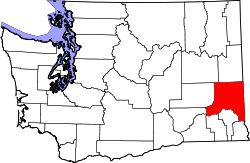 Mapa de Washington con el Condado de Whitman resaltado