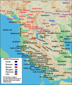 Mapa con las las poblaciones y tribus de de Iliria y Epiro.