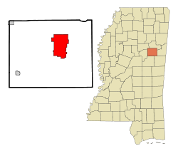 Oktibbeha County Mississippi Incorporated and Unincorporated areas Starkville Highlighted.svg