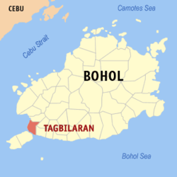 Mapa de la provincia de Bohol que muestra la situación de Tagbilaran