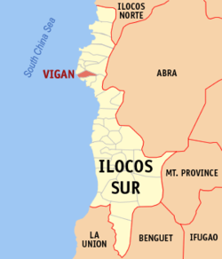 Mapa de Ilocos Sur que muestra la situación de Vigan.