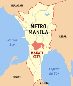 Mapa de la Gran Manila que muestra la situación de Makati.