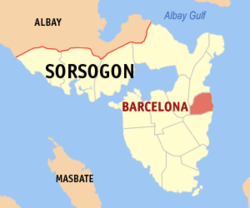 Mapa de la provincia de Sorsogon que muestra la situación de Barcelona