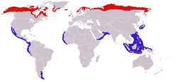 En rojo áreas de cría, y en azul áreas de invernada