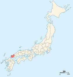 Mapa provincial de Japón con la provincia de Nagato resaltada