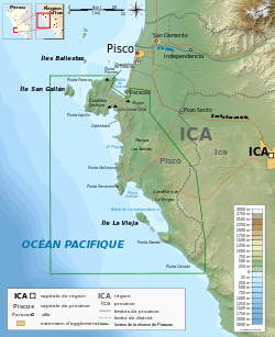 Localización de las islas, al norte de la Reserva Nacional de Paracas