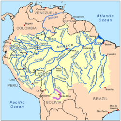 Curso del río Grande dentro de la cuenca del río Amazonas.