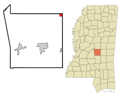Scott County Mississippi Incorporated and Unincorporated areas Sebastopol Highlighted.svg